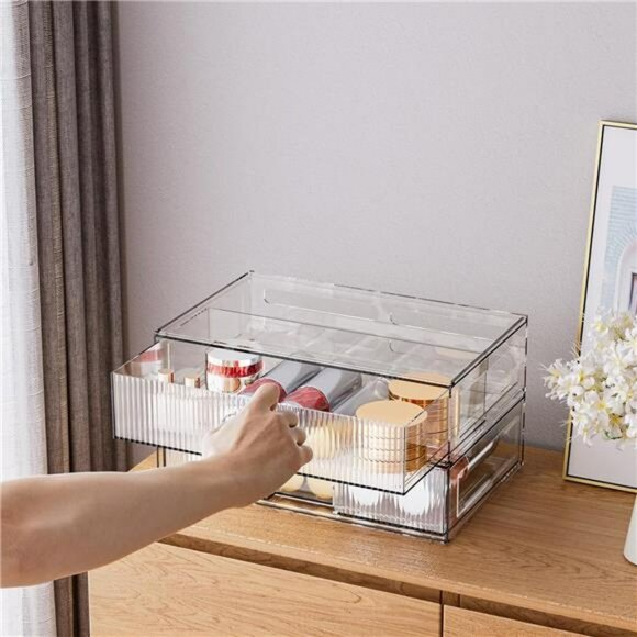 Clear acrylic storage drawers stackable organizers for bathroom vanity shelf - Picture 6 of 7